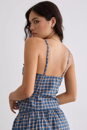 blue green and white plaid cami top