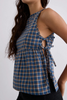 blue green and white plaid cotton tank top