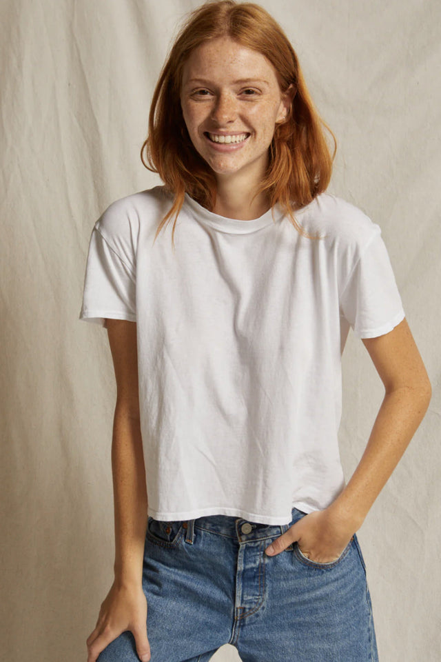 white crispy lightweight cotton boxy crew tee