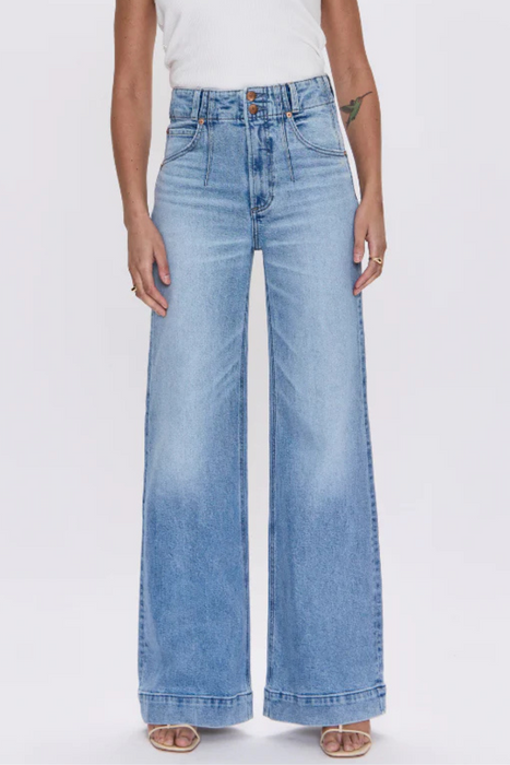 Double button high rise wide legged jeans denim womens