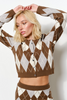 brown grey and cream argyle cardigan set
