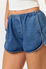 elastic waist blue denim jean shorts