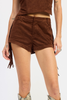 brown faux seude fringed side shorts set