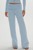 baby blue knit lounge pants with a fold-over waist