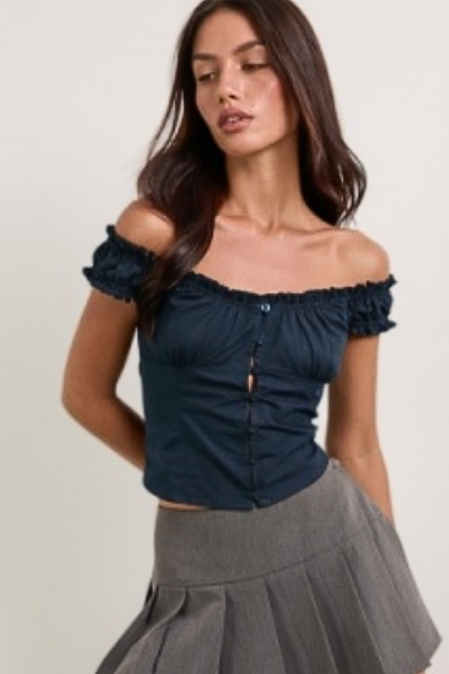 dark blue off shoulder tank top