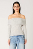 grey off shoulder long sleeve wool blend sweater