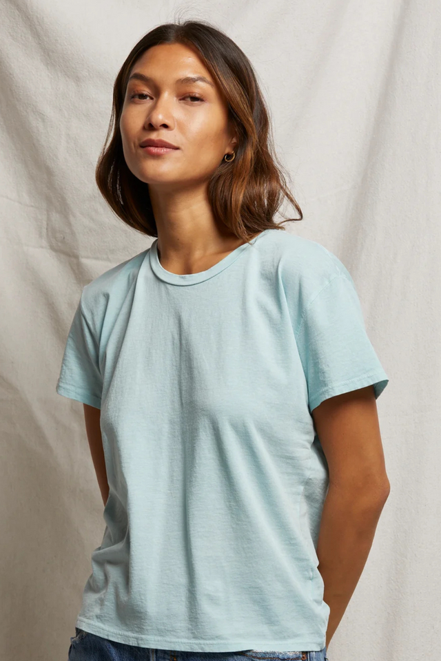 light blue crispy lightweight cotton boxy crew tee