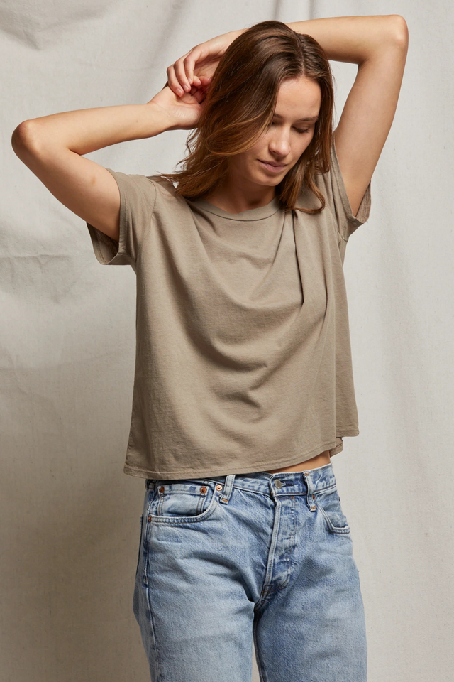 gray brown crispy lightweight cotton boxy crew tee