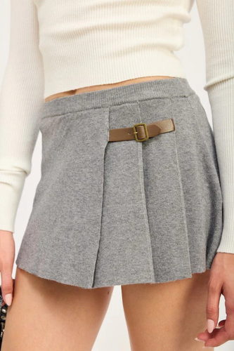 grey knit pull on pleated mini skirt