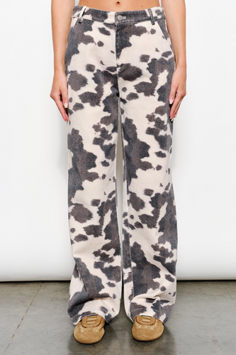 cow print womens denim jean pants