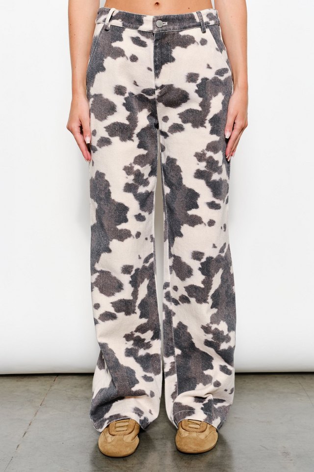 cow print womens denim jean pants