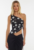 mesh black and white polka dot asymmetrical top