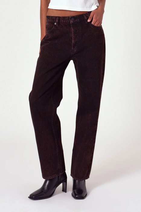 faded dark brown wash straight cut womens jeans