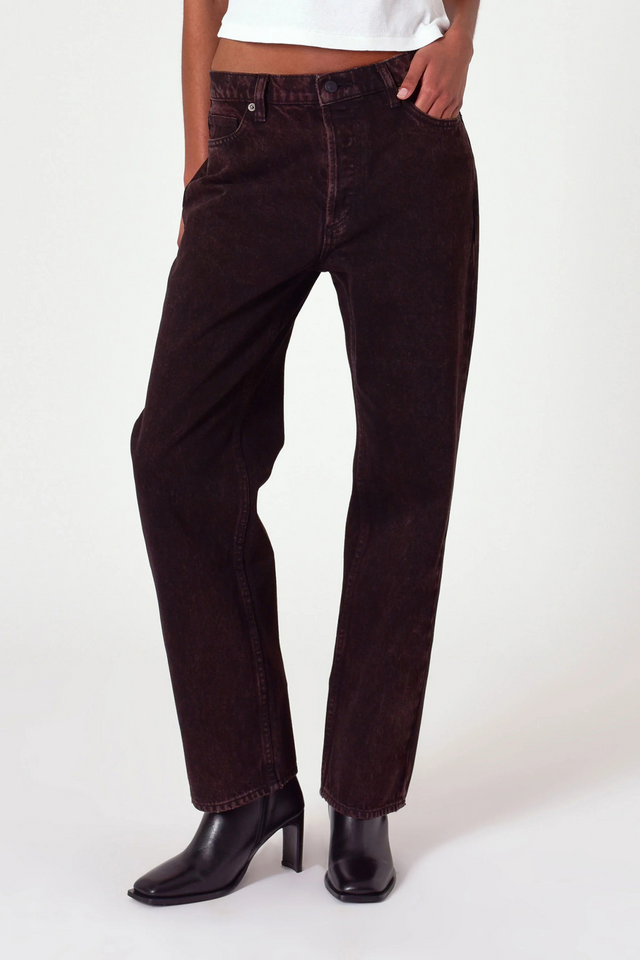 faded dark brown wash straight cut womens jeans