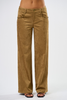 tan faux suede pants with gold stud accent