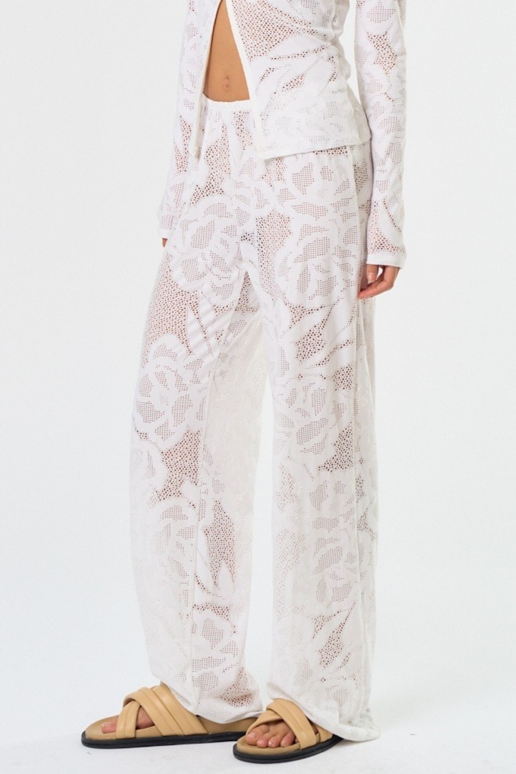 white floral lace cover up swim pants